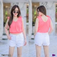 ราคา TW17393 เสื้อ สาวอวบ คอกระเช้า แต่งโบว์ไหล่ (18313390774)