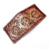 ราคา กระเป๋าเงินหนังวัวแท้ใบสั้น ตอกลายบนหนังฟอกฝาด ถักขอบตลอดใบ กระเป๋าเงินพับ สอนงานทำมือ เครื่องหนัง Leather Bi fold Wallet (20166428721)