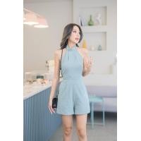 ราคา จั้มสูทกางเกงขาสั้น คอปีนเเต่งสายผูกคอ (17093564752)