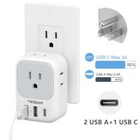 ราคา TESSAN Type C Plug Adaptor USB C Charger Multi Plug Extension with USB 2 Electrical Multiple Outlet Extender USB Plug with 3 USB Charger Type C Adapter Multi Socket Wall Charger Power Socket Splitter 
