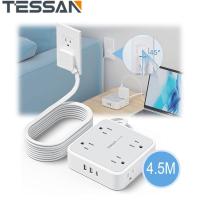 ราคา TESSAN Extension Wire รางปลั๊กไฟ 4 5M พร้อมช่องเสียบกว้าง 8 ช่อง เครื่องชาร์จ USB 3 ช่อง พอร์ต USB C 1 ช่อง สายต่อขยายแบนบางเฉียบ 4 5M ปลั๊กแบน สถานีชาร์จเดสก์ท็อปที่จำเป็นสำหรับบ้านสำนักงานหอพัก (204