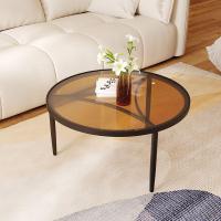 ราคา โต๊ะวางของ โต๊ะกาแฟกระจกนิรภัย Round Tawny Tempered Glass Coffee Table ขาโต๊ะโลหะ โต๊ะข้างโซฟาโปร่งใส for Home Office Cafe (20444992276)