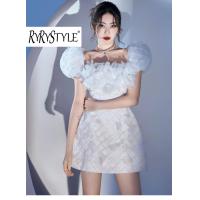 ราคา RYRYSTYLE 3D แขนพองสีขาวสำหรับฤดูร้อนเดรสเอวสูงดอกไม้ตัวเล็ก1340 (20485650354)