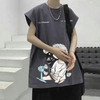 ราคา MOLAN เสื้อแขนกุดผู้ชายเสื้อกล้ามกีฬาคอกลมหลวมของผู้ชายพิมพ์ลายการ์ตูนเสื้อยืดลำลองแขนกุด (20186319747)