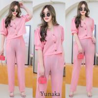 ราคา เซท 2 ชิ้น เสื้อครอปคอวีแขนตุ๊กตา กระดุมหน้า คู่กับ กางเกงขายาวทรงขากระบอกเล็ก เอวสูง ชุดเซ็ต (14067171836)