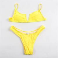 ราคา ชุดว่ายน้ำหญิง Solid Bikini 2022 Woman V neck Swimsuit Swimwear Women Hot Sale Padded Bandage Female Brazilian Bikinis Swimwear Women Biquini (16281859621)