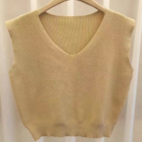 ราคา พร้อมส่ง เสื้อไหมพรมแขนกุด สีพื้นไม่มีขอบ จั้มเอว คอวี (20938403167)