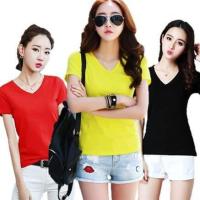 ราคา เสื้อคอวีแขนสั้น เต็มตัว ผ้าเรย่อน เสื้อผ้าแฟชั่น เสื้อยืด สีพื้น ผู้หญิง เสื้อผ้าเรย่อน เนื้อผ้านิ่ม คอวีแขนสั้น (18968661497)