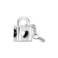 ราคา New 100 925 sterling silver Padlock Heart Key Charm fit pandora bracelet women fashion DIY jewelry valentines day gift for girlfriend (13562273976)