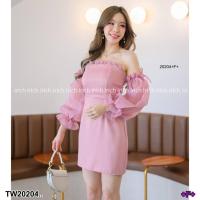 ราคา TW20204 เดรสแขนผ้าแก้ว แต่งโบว์แขน (21186306535)