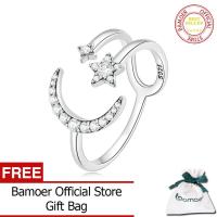 ราคา BAMOER แหวนเงินแท้925รูปดาวและดวงจันทร์แบบปรับได้แหวนเปิดเพทายแบบเรียบง่ายสำหรับผู้หญิงของขวัญวันเกิดเครื่องประดับ Fine BSR305 (16275321304)