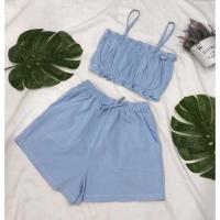 ราคา Aomshop ชุดเซ็ตเสื้อสายเดี่ยว กางเกงขาสั้นเนื้อผ้าลินินงานสาวอวบแท้แน่นอนแม่ค้ารีวิวเองคาบ (18790462803)