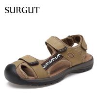 ราคา SURGUT หนังแท้สำหรับผู้ชายรองเท้าแตะรัดส้นชายคลาสสิกสำหรับผู้ชายชายหาดกลางแจ้งรองเท้าเดินป่าในน้ำรองเท้าแตะโรมัน (20186828294)