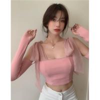 ราคา เสื้อน่ารัก สต็อกพร้อม เสื้อครอปปาดไหล่แขนยาว เสื้อปาดไหล่ เสื้อสายเดี่ยว ผ้าตาข่ายถัก ประดับโบว์ ขนาดเล็ก สีชมพู สุดเซ็กซี่ ใส่ด้านนอก เหมาะ (20113916728)