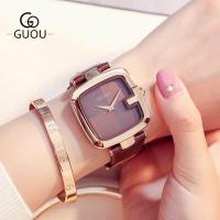 ราคา Guou 8190บุคลิกภาพที่เรียบง่ายตารางนาฬิกาอินเทรนด์สุภาพสตรีนาฬิกาหนังแท้นาฬิกาควอทซ์ (16949024524)