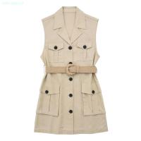 ราคา ZARAˉ Summer New Match Chatelaine Flax Blended POLO Collar Sleeveless Dress 4745021 Type Vest Coat (20268329770)