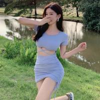 ราคา ชุดเดรสคอกลม เดรสแขนสั้นเว้าเอวดีไซต์เก๋สวยเซ็กซี่มีเสน่ห์ เดรสกระโปรงสั้น เดรสรัดรูป งานจับจีบ (12791264333)