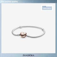 ราคา Pandora 925 sterling silver Moments rose gold Heart Clasp Snake Chain Bracelet women fashion DIY jewelry valentines day gift for girlfriend (13105209521)