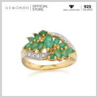 ราคา Gemondo แหวนเงินแท้ 925 ชุบทอง 18K ประดับมรกต Emerald และเพชร Diamond ดีไซน์เอกลักษณ์ต้นเฟิร์น (5724674843)