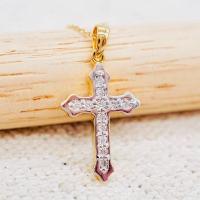 ราคา พร้อมส่ง จี้ไม้กางเขนเพชรแท้ ทองคำแท้9K ทอง37 5 เพชรแท้น้ำ100 เบลเยี่ยมคัต 9KPP757 (18501647981)