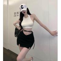 ราคา กระโปรงสั้น เป็นซิป แต่งเชือกผูก ผ่าด้านหน้า มีซับใน (16743319774)
