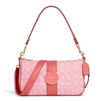 ราคา กระเป๋าถือ COACH แท้ จาก Shop ผ้าลาย Signature สายหนังแท้ ถอดสายได้ทั้ง 2 เส้น COACH C8306 Lonnie Baguette In Signature Jacquard Taffy (4305556664)
