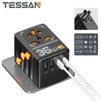 ราคา 35W Travel Adapter Worldwide Charger with 5 USB 3 USB C TESSAN Universal Travel Adapter with USB C Ports Type C Adaptor Universal Adapter Worldwide All in one Outlet Adapter Converter SG USA to Europe