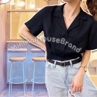 ราคา Minimahousebrand CROP เสื้อเชิ๊ตแขนสั้นปกฮาวายทรงสั้น เอวจั๊ม เสื้อครอป เอวลอยเกาหลี สไตล์มินิมอลสำหรับผู้หญิง (19796557972)