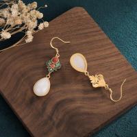 ราคา Her Lab Jewelry 2023ใหม่ต่างหู Cloisonne หยกหยกสีขาวย้อนยุคเครื่องประดับทองโบราณต่างหูจี้ (19592218918)