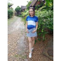 ราคา เสื้อยืดมัดย้อมคราม เสื้อมัดย้อม ลายขาวกลาง คอวี (902736406)