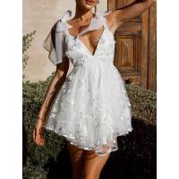 ราคา ชุดเดรสเจ้าหญิงพิมพ์ลายลูกไม้สำหรับผู้หญิงฤดูร้อนชุดเดรสปาร์ตี้งานแต่งงานแบบชุดเดรสพองฟูโชว์หลังแขนกุดผูกโบว์ชุดมินิเดรสสง่างาม (19350964930)