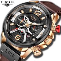 ราคา LIGEแท้จริงนาฬิกาผู้ชายหนังกันน้ำนาฬิกาอนาล็อกสไตล์สปอร์ตสำหรับ (6078536675)