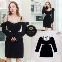 ราคา เดรสสั้นสายเดี่ยวแขนยาวสีดำ (19372590508)