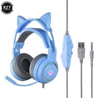 ราคา hot Cat Ear Gaming Headphones For PC Computer Headsets With Microphone Noise Cancell Wired USB 3 5mm Plug PS4 Xbox One (20383857986)