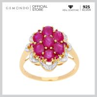 ราคา Gemondo แหวนเงินแท้ 925 ชุบทอง 18K ประดับพลอยทับทิม และเพทาย ดีไซน์คลาสสิค ทรงช่อดอกไม้ (19163038019)