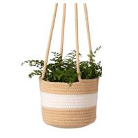 ราคา แขวนเชือกชาวไร่ตะกร้าทอมือผู้ถือพืชที่ทันสมัยยาวสายพืชแขวนกระถางดอกไม้การจัดเก็บตกแต่งบ้านตะกร้าสำหรับในร่มกลางแจ้งปลูกต้นไม้ของเล่น สีเทาสีขาวลาย (16120204922)