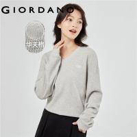 ราคา GIORDANO Women Sweatshirts Small Embroidery V Neck Sweatshirts Simple Comfort Fashion Casual Waffle Loose Sweatshirts 05323813 (19921874267)