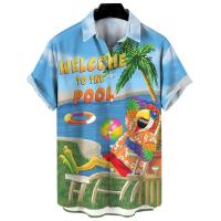 ราคา เสื้อแขนสั้นผู้ชายเสื้อพิมพ์ลายนกแก้วสัตว์ลำลองชายหาดฮาวายเสื้อเชิ้ตผู้ชาย (20632732571)