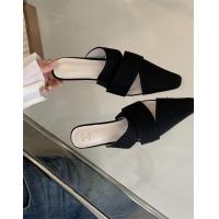 ราคา 2024 Summer New Denim Square Toe Slip on Closed Toe Half Slippers Womens Outer Wear Low Heel Muller Shoes 5cm (21194029729)