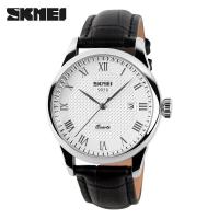 ราคา SKMEI นาฬิกาควอตซ์คู่9058นาฬิกาข้อมือคลาสสิกหรูหราหนังสีทองกันน้ำ (14290574809)