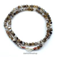 ราคา STONE NECKLACE สร้อยคอหินแท้ หินอาเกตสีน้ำตาล brown agate ขนาด 5 มม ตะขอเงินลงยา by siamonlineshop (1681582383)
