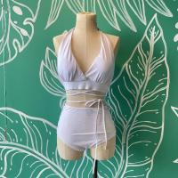 ราคา A10010ชุดว่ายน้ำเอวสูง ผูกคอผูกหลัง กางเกงเอวสูง สานข้างมีสายพันได้รอบเอว พร้อมส่ง (21026629433)