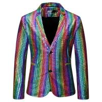 ราคา Mens Disco Costume Two Button Suit Jacket Blazer Tuxedo Cool And Attractive Disco Shiny Shirts Luxury Sequins Long Sleeve Shirts for Party typical (20585348104)