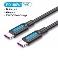 ราคา Vention USB สายเคเบิล5A สายชาร์จเร็ว PD 100W QC 4 0 FCP สายวันที่ชาร์จเร็ว Type C ตัวผู้เป็น Type C สายเคเบิลตัวผู้สำหรับ Macbook iPad สวิตช์หัวเว่ย XiaoMi Samsung Lenovo Type C สายชาร์จเร็ว (17109085