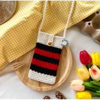ราคา pmncrochet กระเป๋าถักใส่โทรศัพท์ ผสมไหมพรม ลายไทย กระเป๋าถักใส่มือถือ สีทูโทน พร้อมส่ง (19897573609)