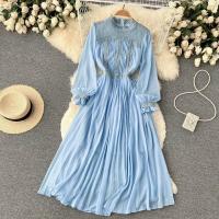 ราคา หรูหราชีฟองยาว Dress ผู้หญิงแฟชั่นเกาหลีจีบค่ำพรรคเดรสสุภาพสตรีฝรั่งเศส Maxi รอบคอ Dress (15835337291)