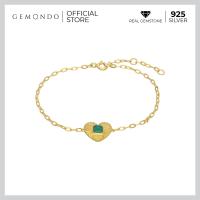 ราคา Gemondo สร้อยข้อมือเงินแท้ 925 ชุบทอง 22K ประดับอัญมณีคาลซิโดนีย้อมเขียวหลังเต่า ดีไซน์ทรงหัวใจ (9023411271)
