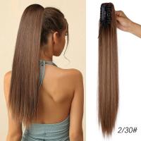 ราคา คลิปหนีบผมหางม้าแบบตรงสำหรับผู้หญิงต่อผมคลิปผมหางม้าผมสังเคราะห์ขนาด24นิ้วสำหรับแฮร์พีชผมหางม้า (21004703909)