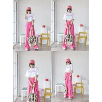 ราคา เสื้อครอป สกรีน cline กับกางเกงทรงกระบอกใหญ่ 4 สี ดำ เขียว ส้ม ชมพู ผ้า cotton 100 อก 38 40 เอว 24 32 (19387756059)