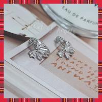 ราคา พร้อมส่ง ต่างหูห่วงเล็กก้านเงิน S925 ต่างหูห่วงเล็ก เพชรCZรูปโบว์ Silver925 ตุ้มหูเงินแฟชั่น ขนาด 12 5mm (17345345038)